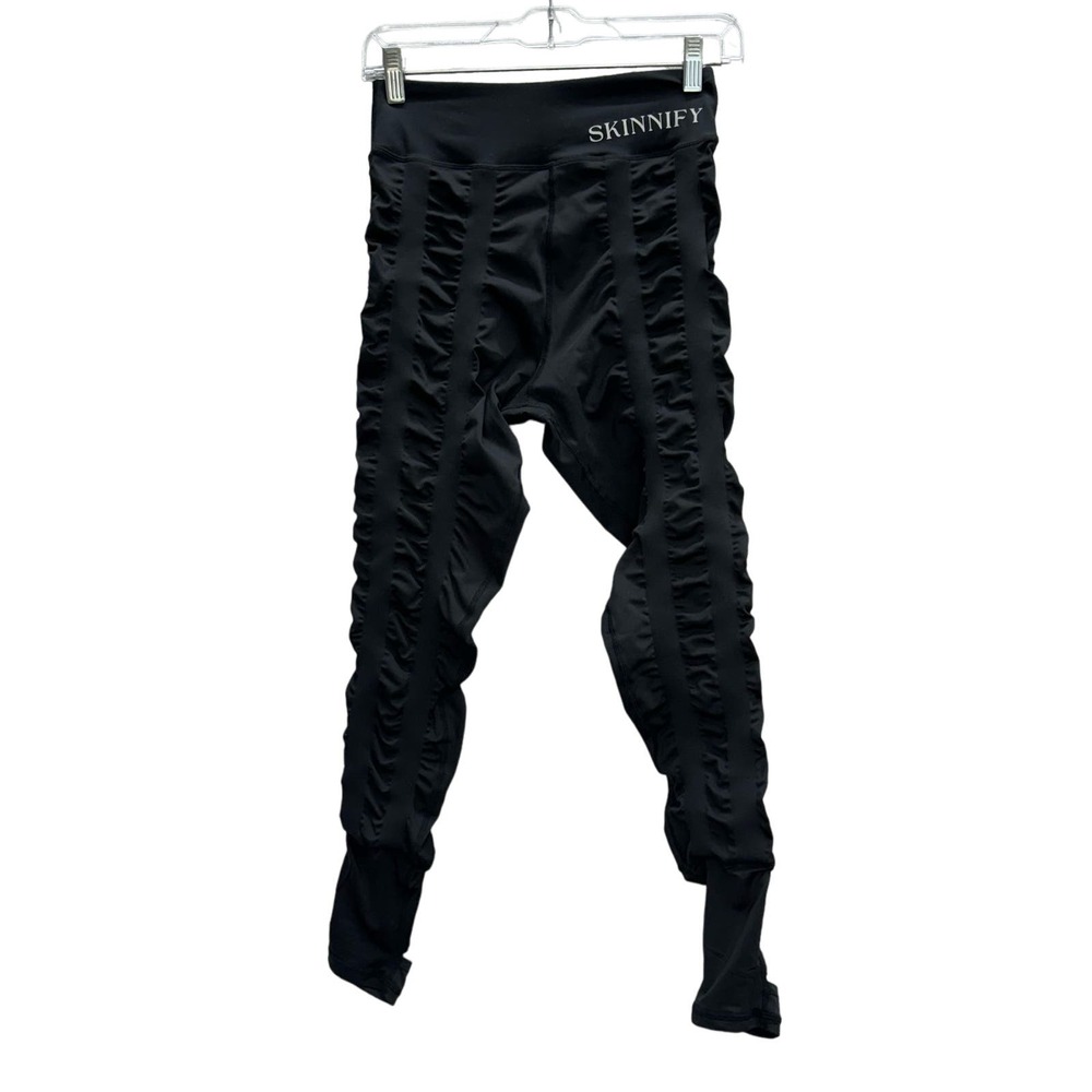Skinnify Women's Black Ruched Slimming Resistance Bands Leggings Size M